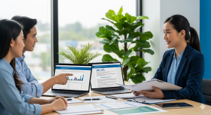 Tim konsultan PAKAR AMDAL sedang menyusun laporan semester UKL UPL perusahaan sesuai standar lingkungan