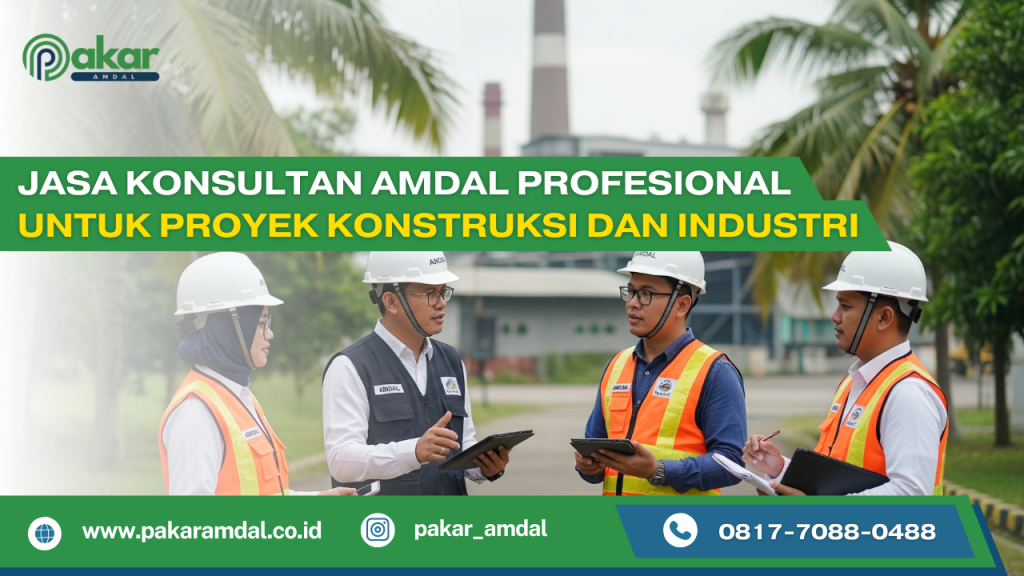 Konsultan AMDAL profesional sedang melakukan survei lapangan proyek konstruksi